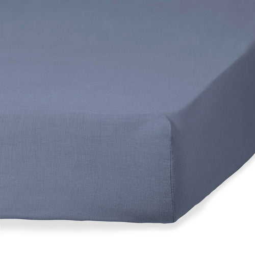 Drap housse lin lavé bleu orage CAMILLE - 200x200x40 - febronie.com