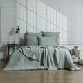 Parure + taies 65x65 lin lavé céladon CAMILLE - 260x240+2(65x65) cm