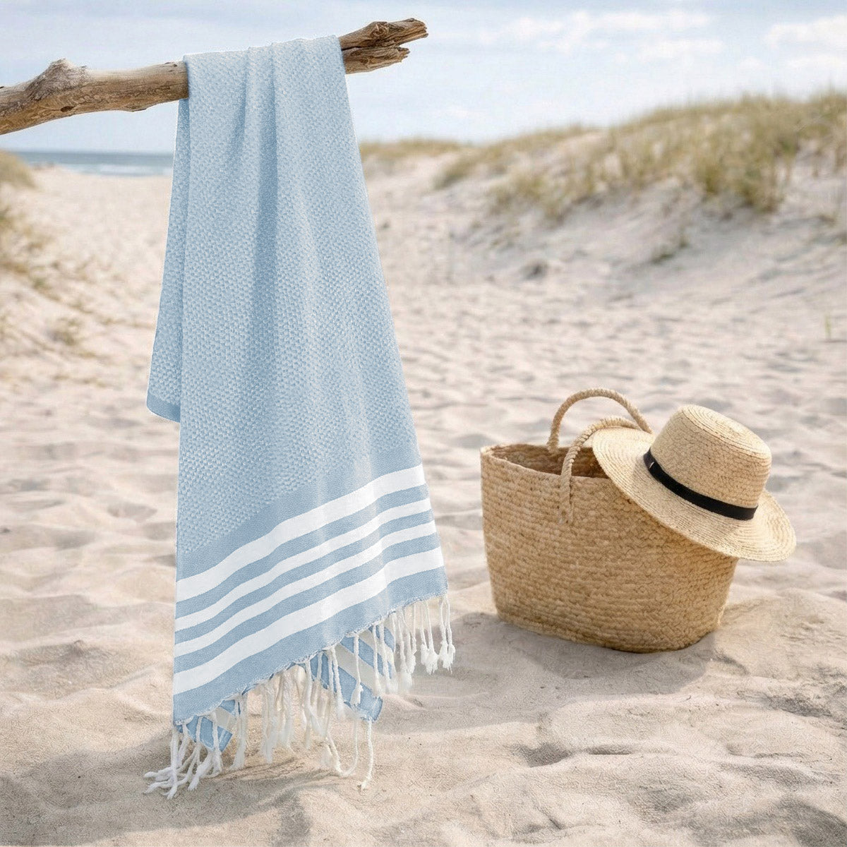 Fouta coton 100x200 NEWPORT bleu ciel
