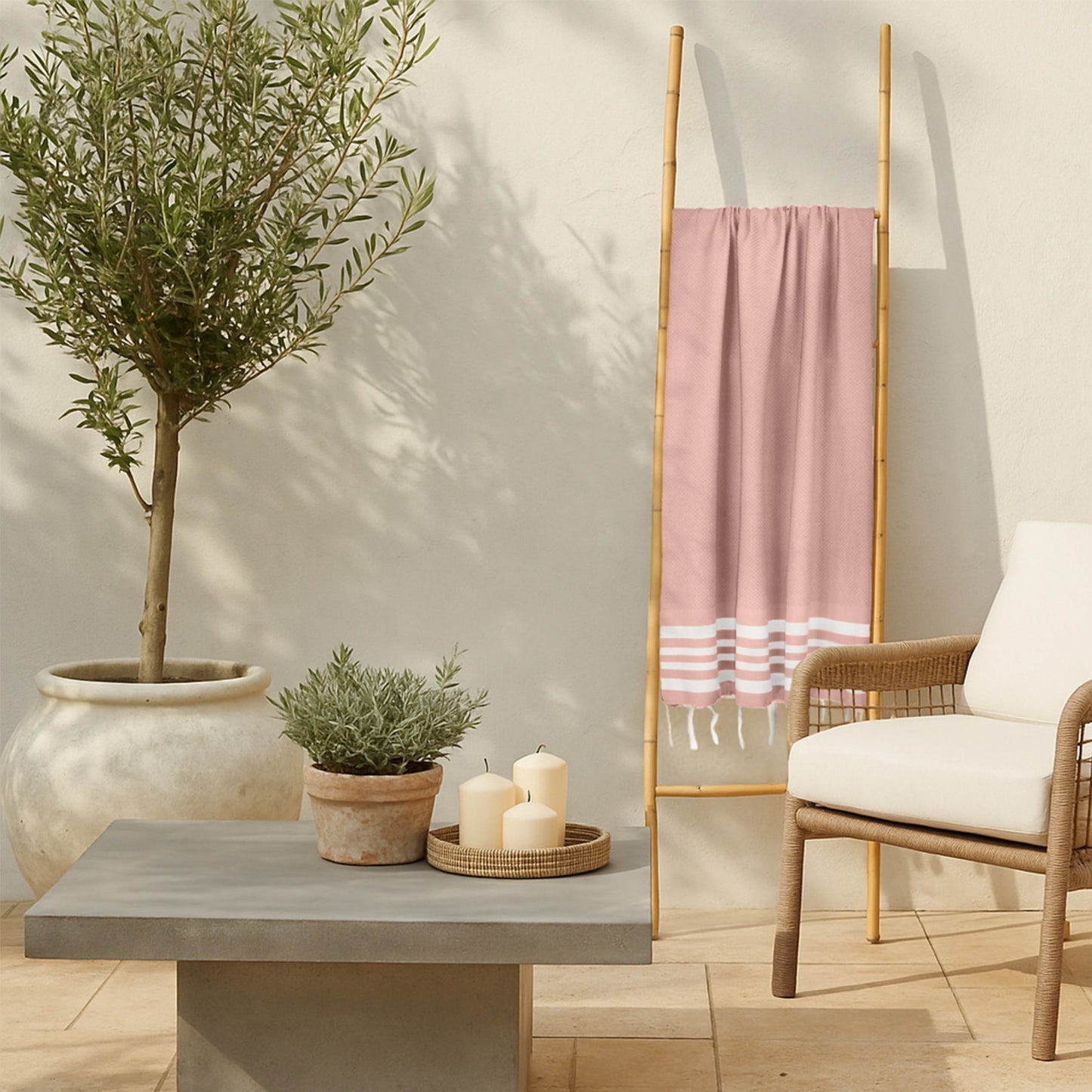 Fouta coton 100x200 NEWPORT rose poudré