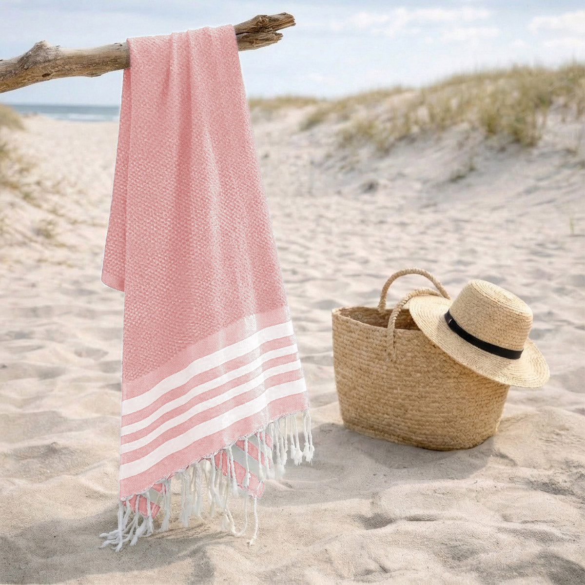 Fouta coton 100x200 NEWPORT rose poudré
