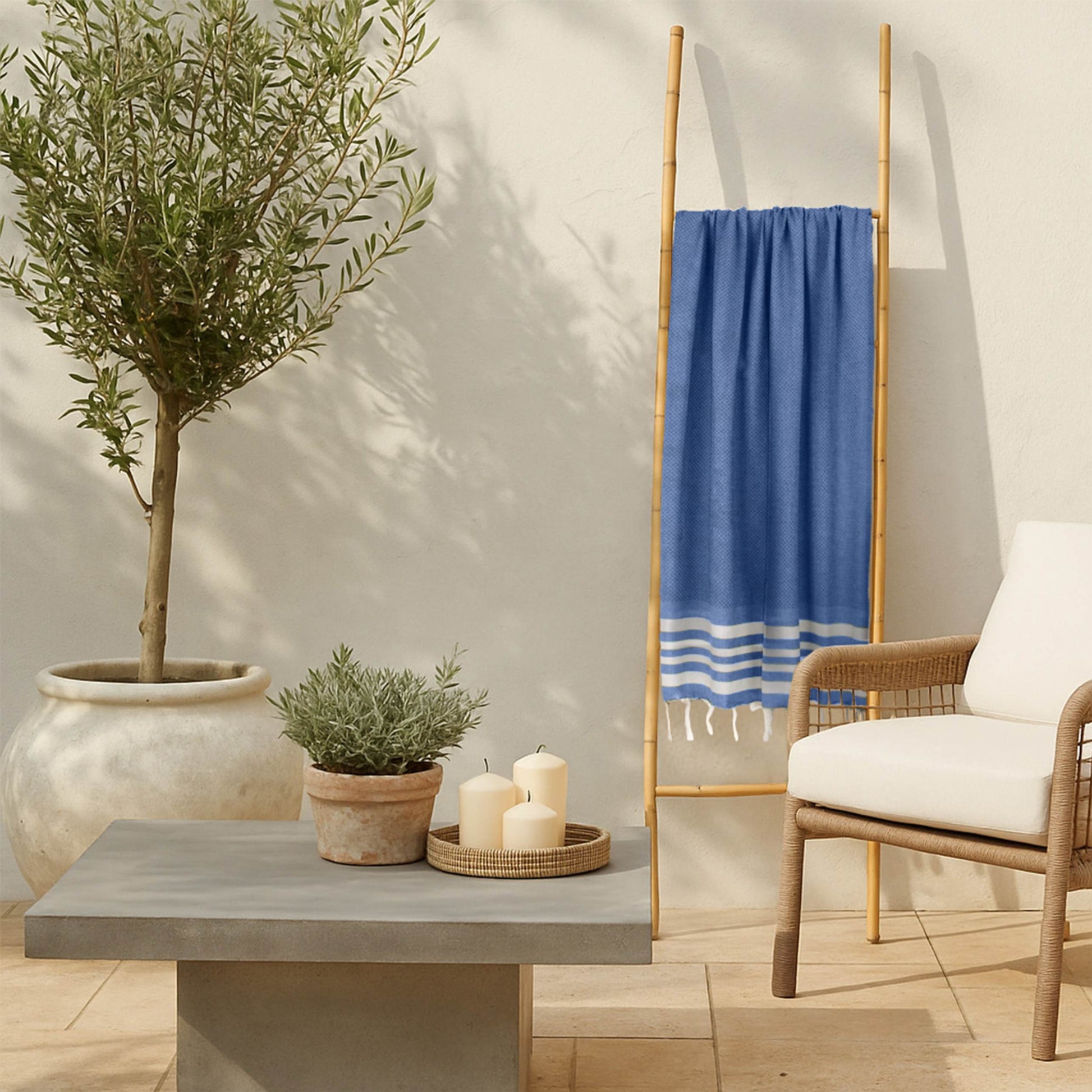 Fouta coton 100x200 NEWPORT bleu grec