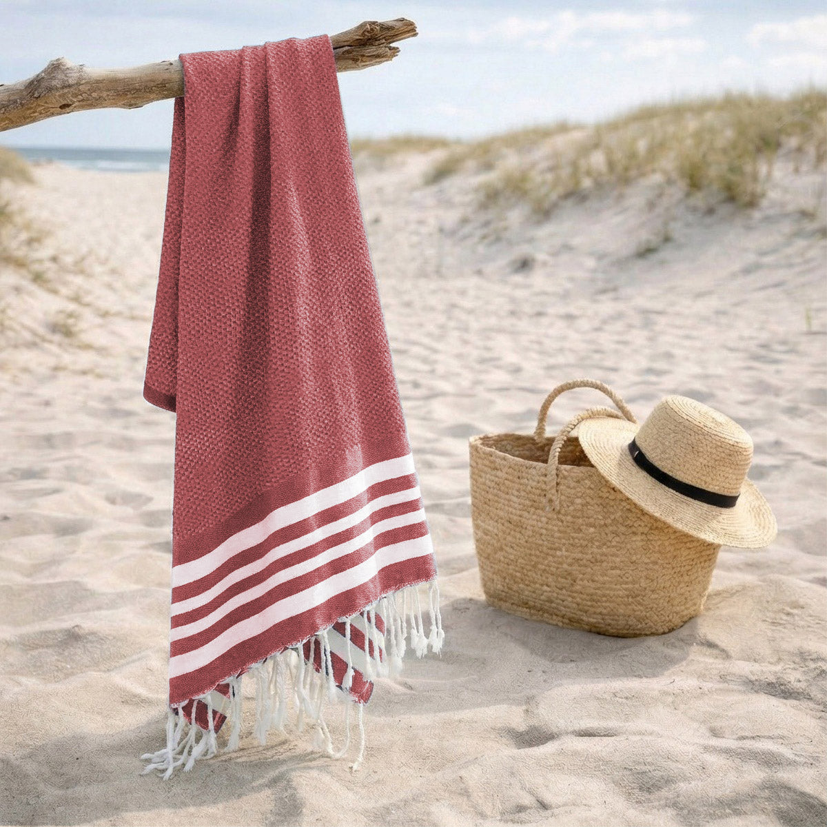 Fouta coton 100x200 NEWPORT rouge