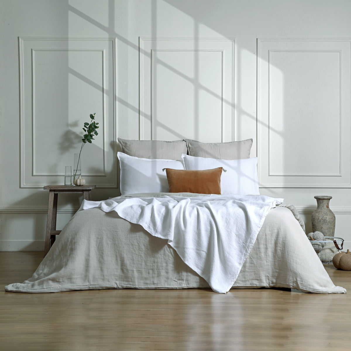 Jeté de lit lin lavé 180x250 CAMILLE - blanc