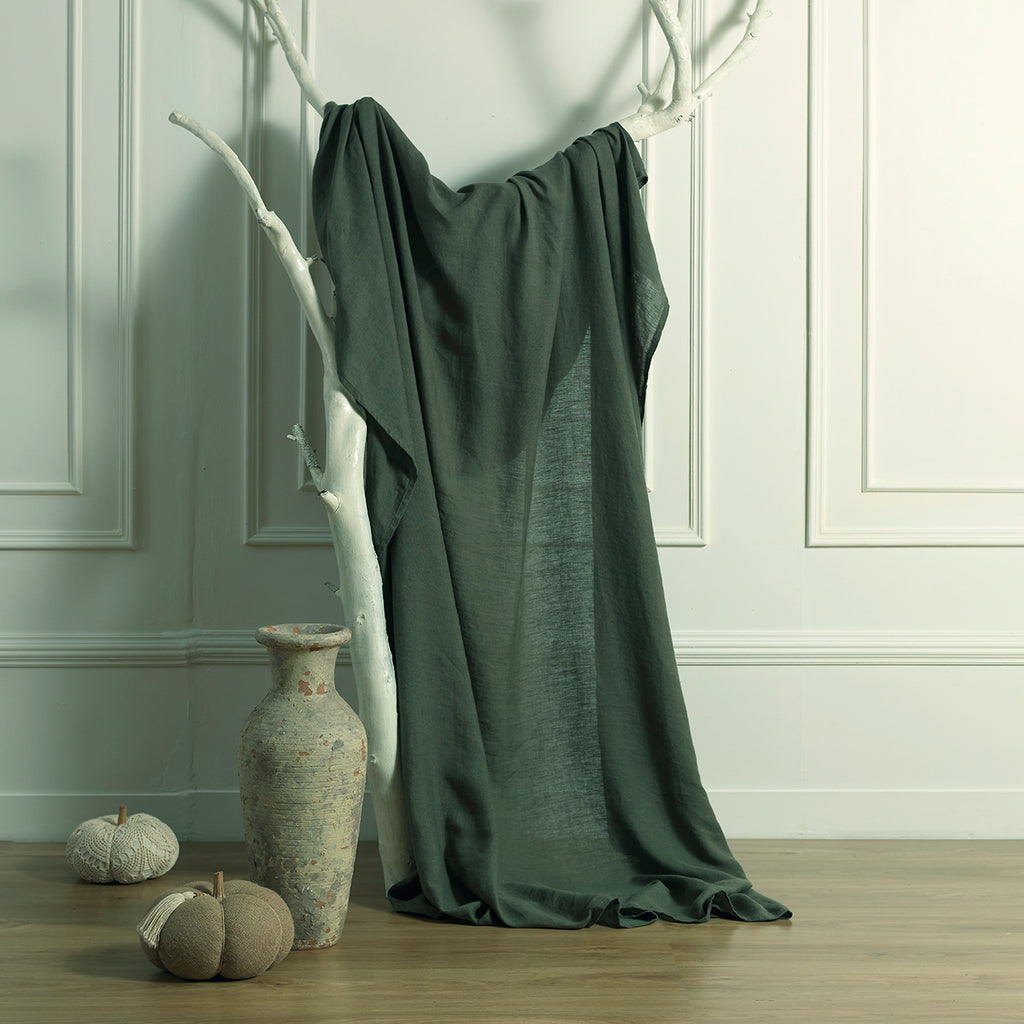 Jeté de lit lin lavé 230x250 CAMILLE - vert kaki