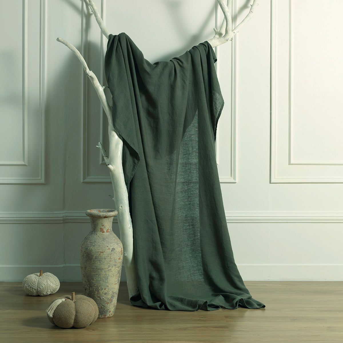 Jeté de lit lin lavé 230x250 CAMILLE - vert kaki
