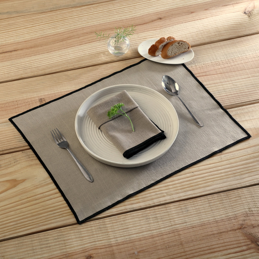 Serviette de table (x4) lin lavé 45x45 ERNEST - naturel / noir