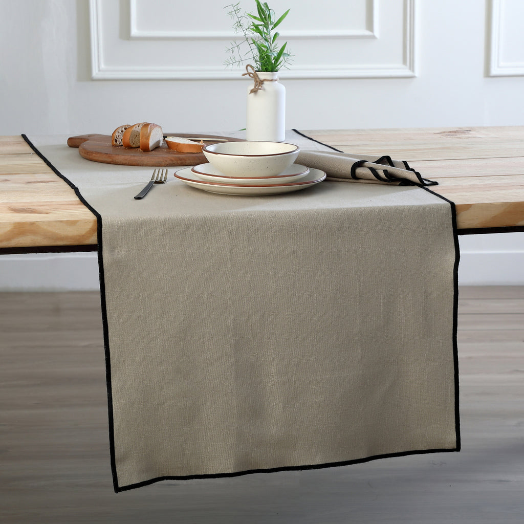 Serviette de table (x4) lin lavé 45x45 ERNEST - naturel / noir