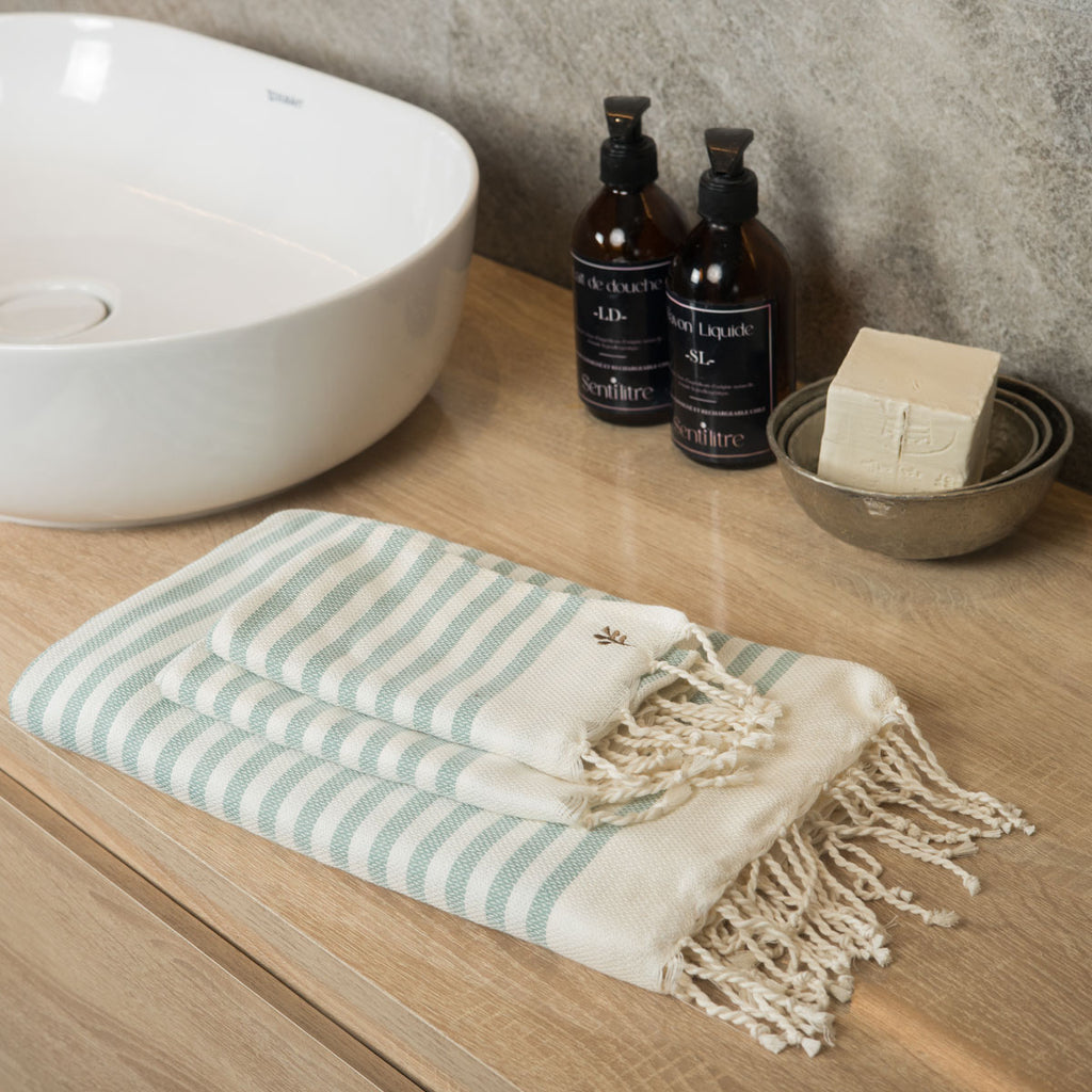 Foutas de bain (1+2) coton 100x200+2(40x60) HOSSEGOR - vert d'eau