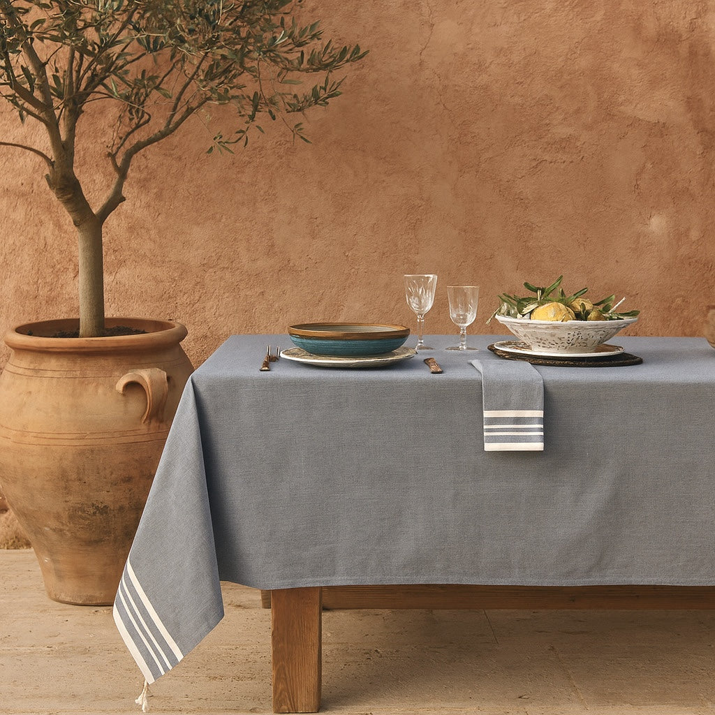 Nappe coton 150x250 MAHDIA - bleu jean
