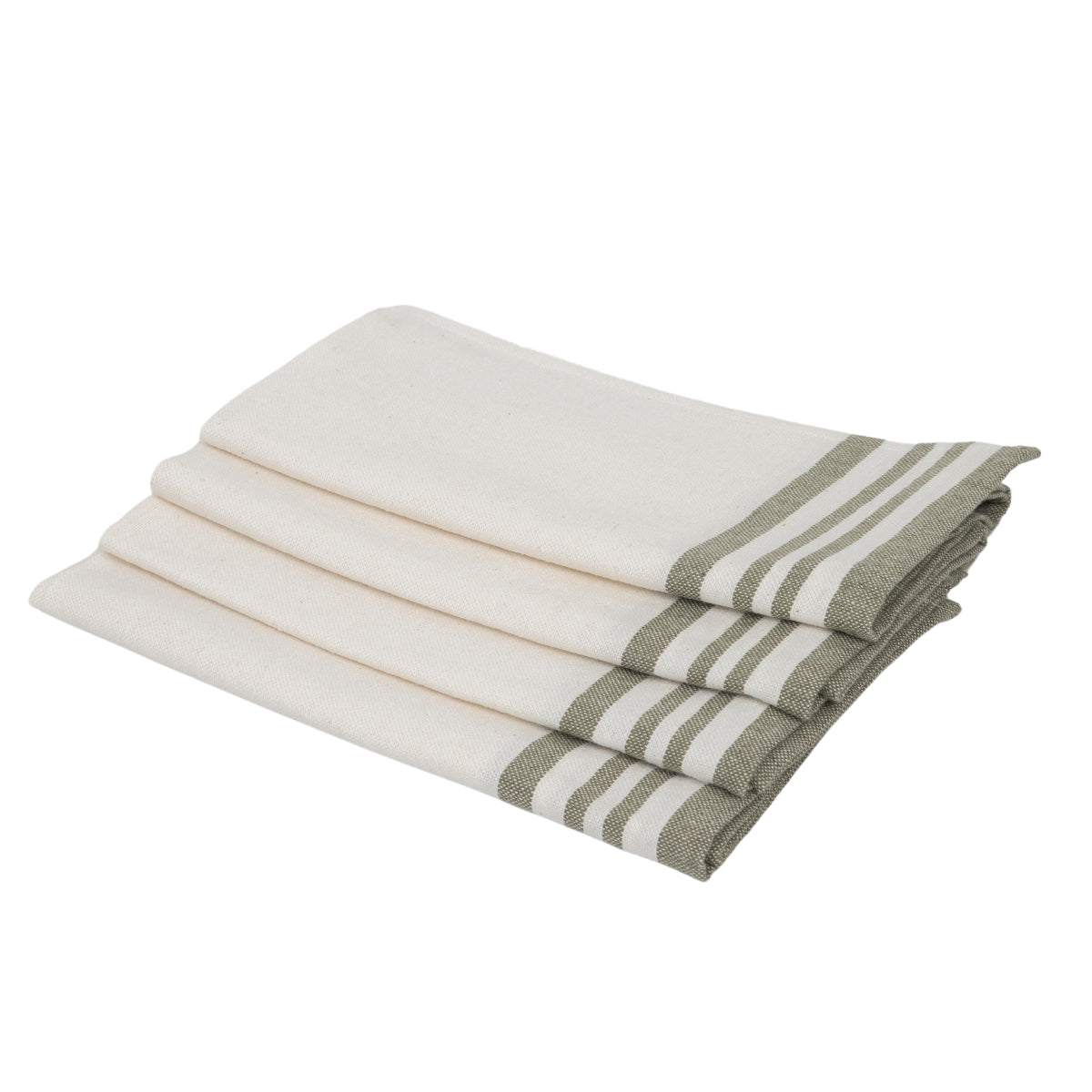 Serviette de table (x4) coton 45x45 MAHDIA - blanc / vert olive