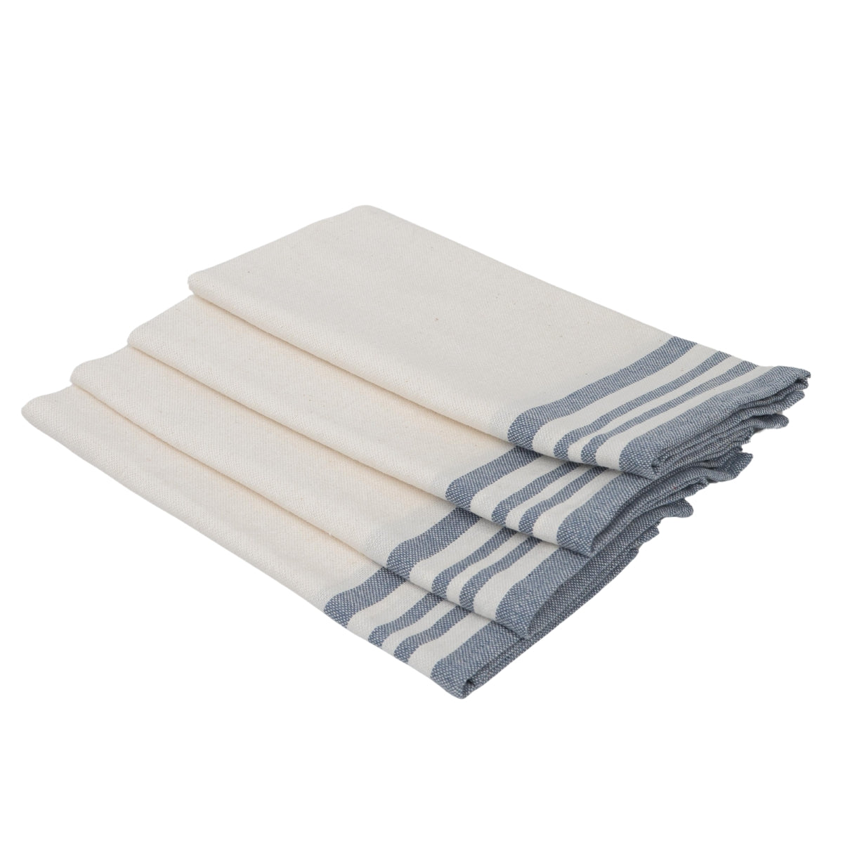 Serviette de table (x4) coton 45x45 MAHDIA - blanc / bleu jean