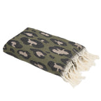 Fouta jacquard coton 100x200 LEOPARD - vert kaki