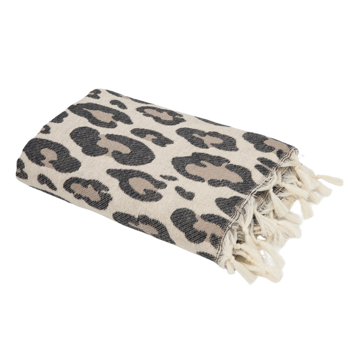 Fouta jacquard coton 100x200 LEOPARD - bleu - febronie.com