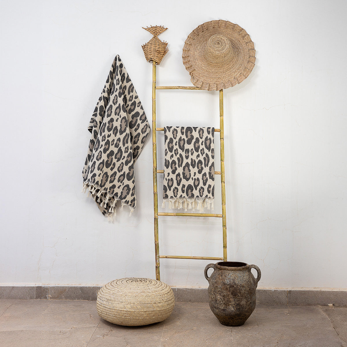 Fouta jacquard coton 100x200 LEOPARD - naturel