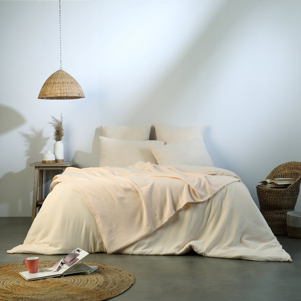 Housse de couette gaze de coton sable CARLA - 260x240 cm