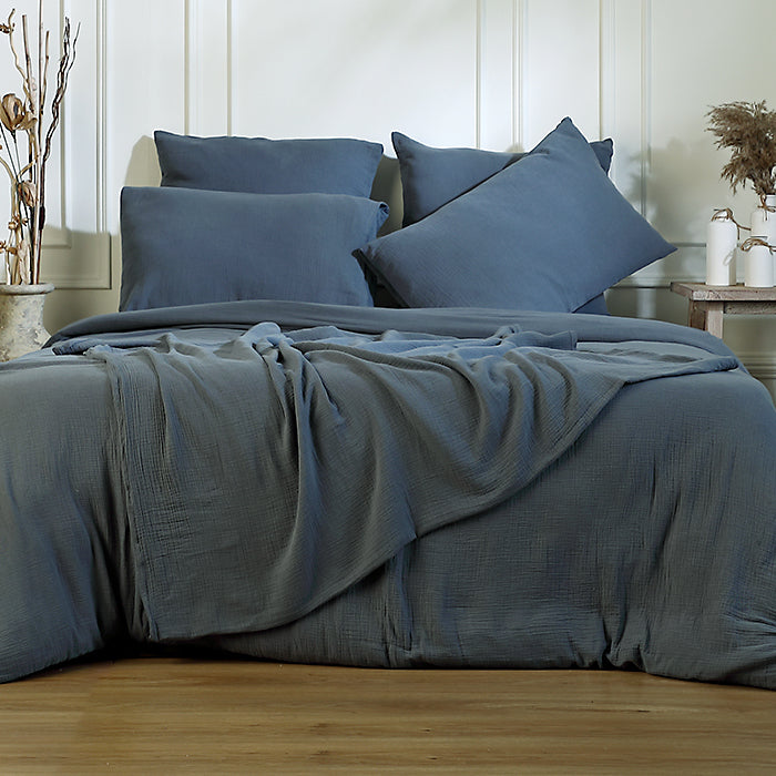 Jeté de lit gaze de coton 270x280 CARLA - bleu orage