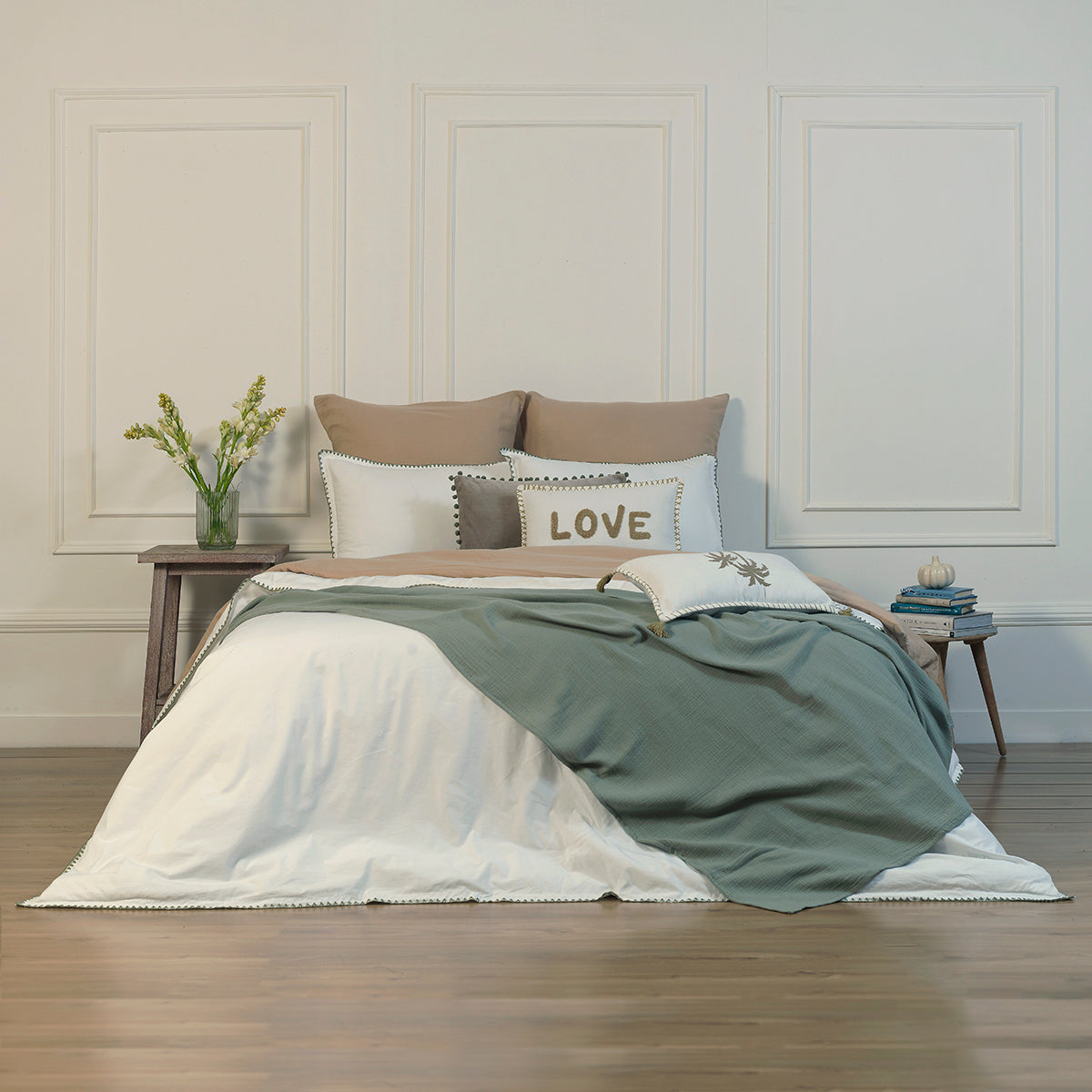 Jeté de lit gaze de coton 270x280 CARLA - vert céladon