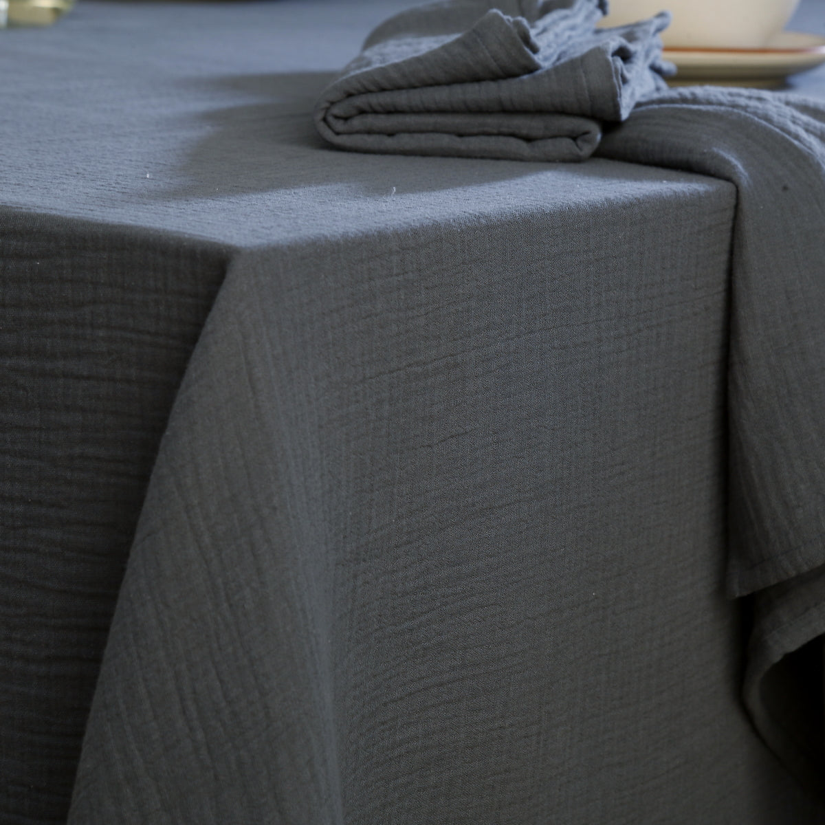 Nappe gaze de coton 150x350 CARLA - bleu orage