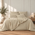 Parure + taies 65x65 gaze de coton sable CARLA - 240x220+2(65x65)