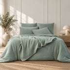 Parure + taies 65x65 gaze de coton céladon CARLA - 140x200+65x65