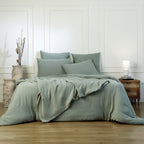 Bedding set in cotton gauze celadon CARLA