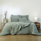 Parure + taies 65x65 gaze de coton céladon CARLA - 140x200+65x65