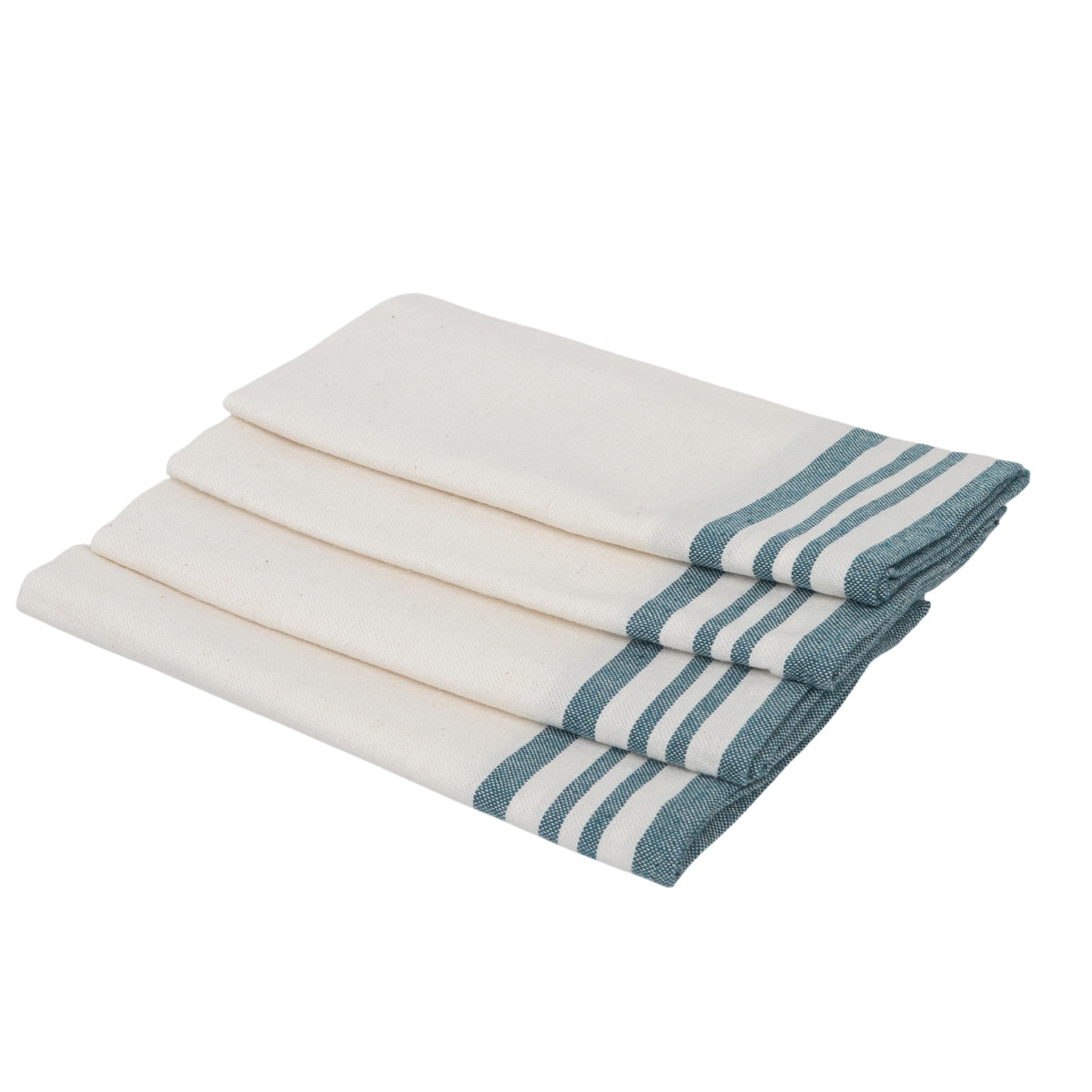 Serviette de table (x4) coton 45x45 MAHDIA - blanc / bleu pétrole