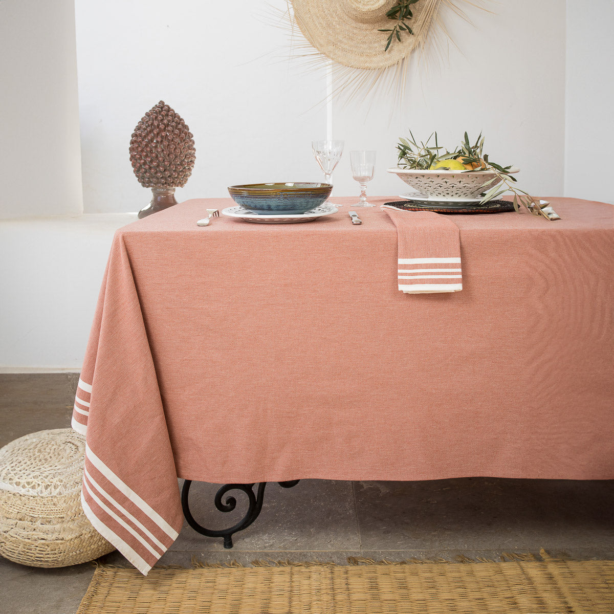 Nappe coton 150x250 MAHDIA - rouge tomette