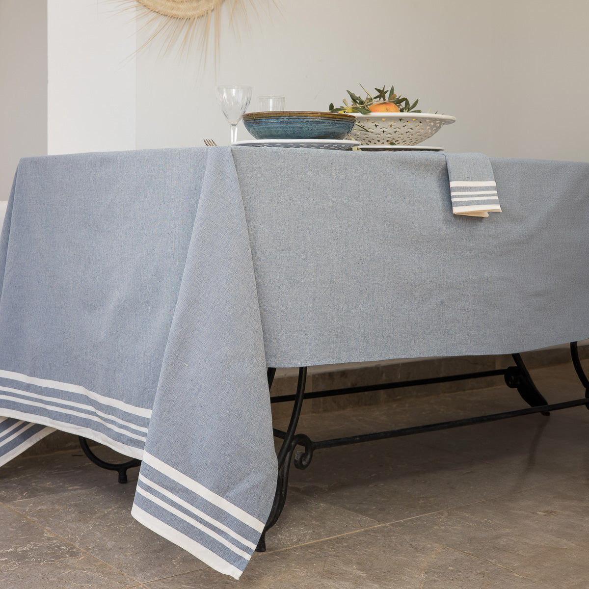 Nappe coton 180x300 MAHDIA - bleu jean