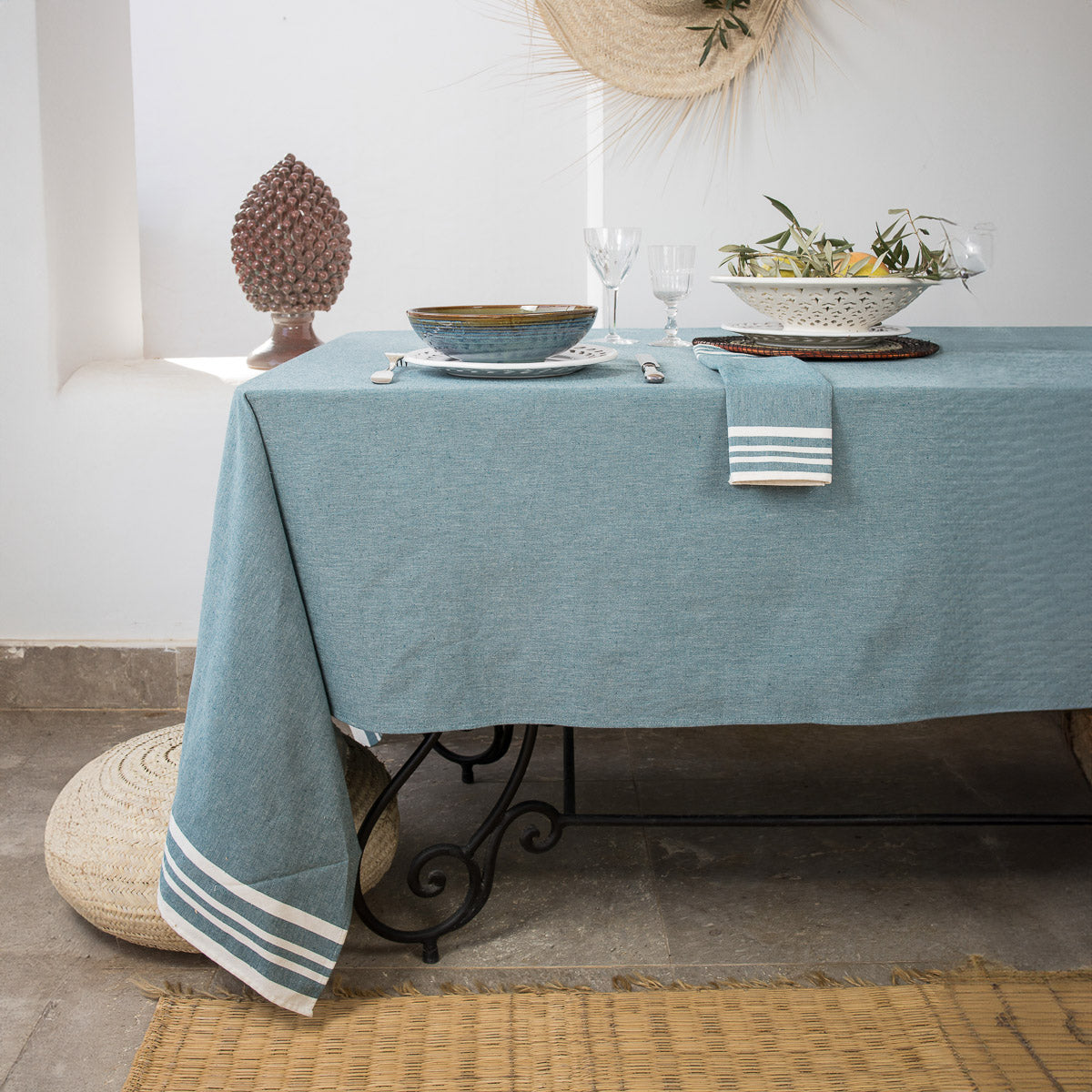 Nappe coton 180x300 MAHDIA - bleu pétrole