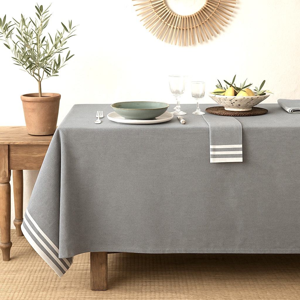 Nappe coton 180x300 MAHDIA - gris moyen