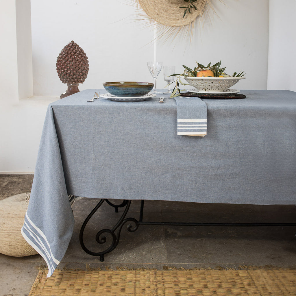 Nappe coton 180x350 MAHDIA - bleu jean