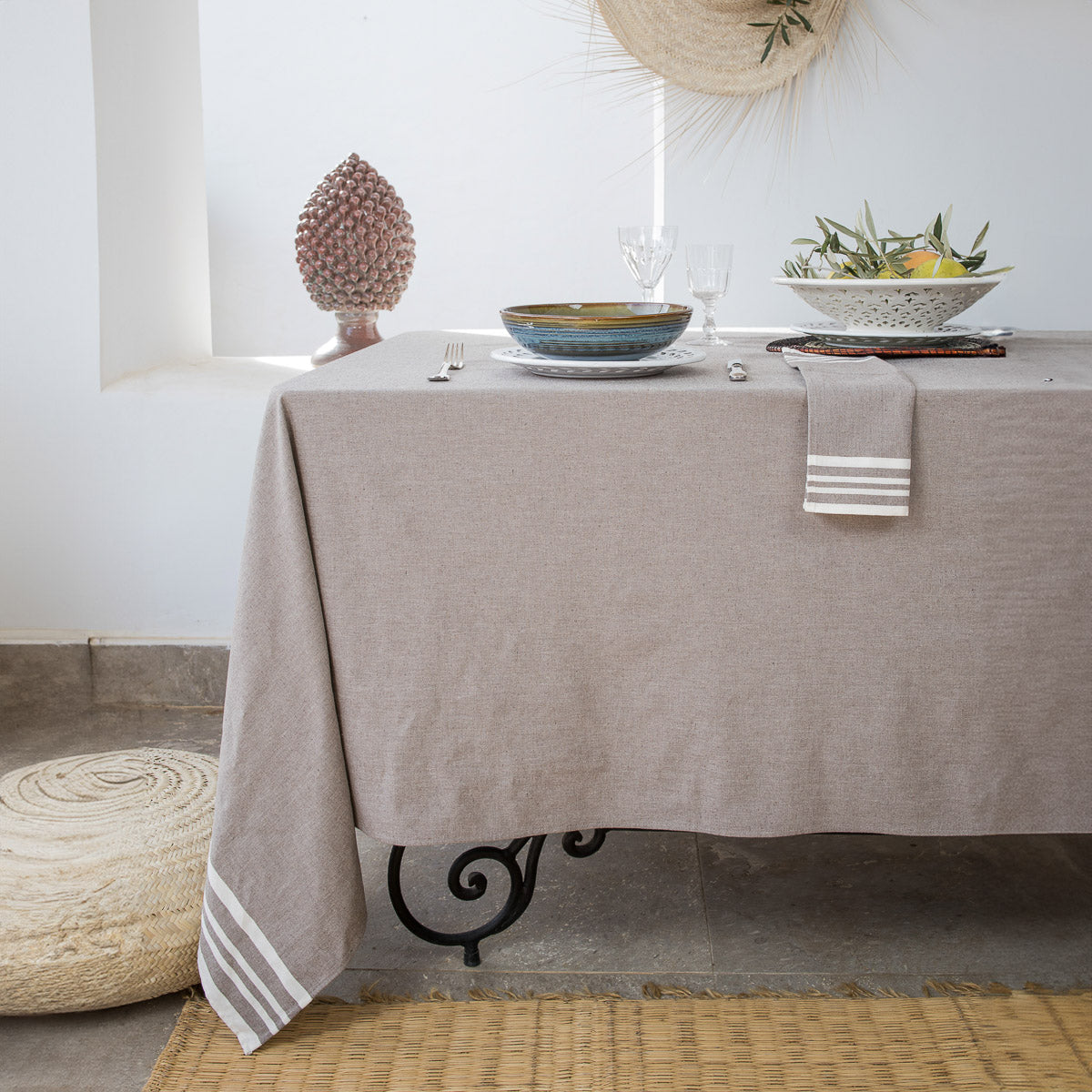Nappe + 4 serviettes coton 150x250 MAHDIA - taupe