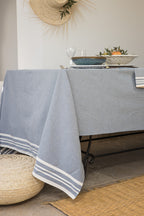 Nappe + 8 serviettes coton 180x300 MAHDIA - bleu jean
