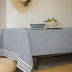 Nappe + 8 serviettes coton 180x300 MAHDIA - bleu jean