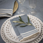 Nappe + 8 serviettes coton 180x300 MAHDIA - bleu jean