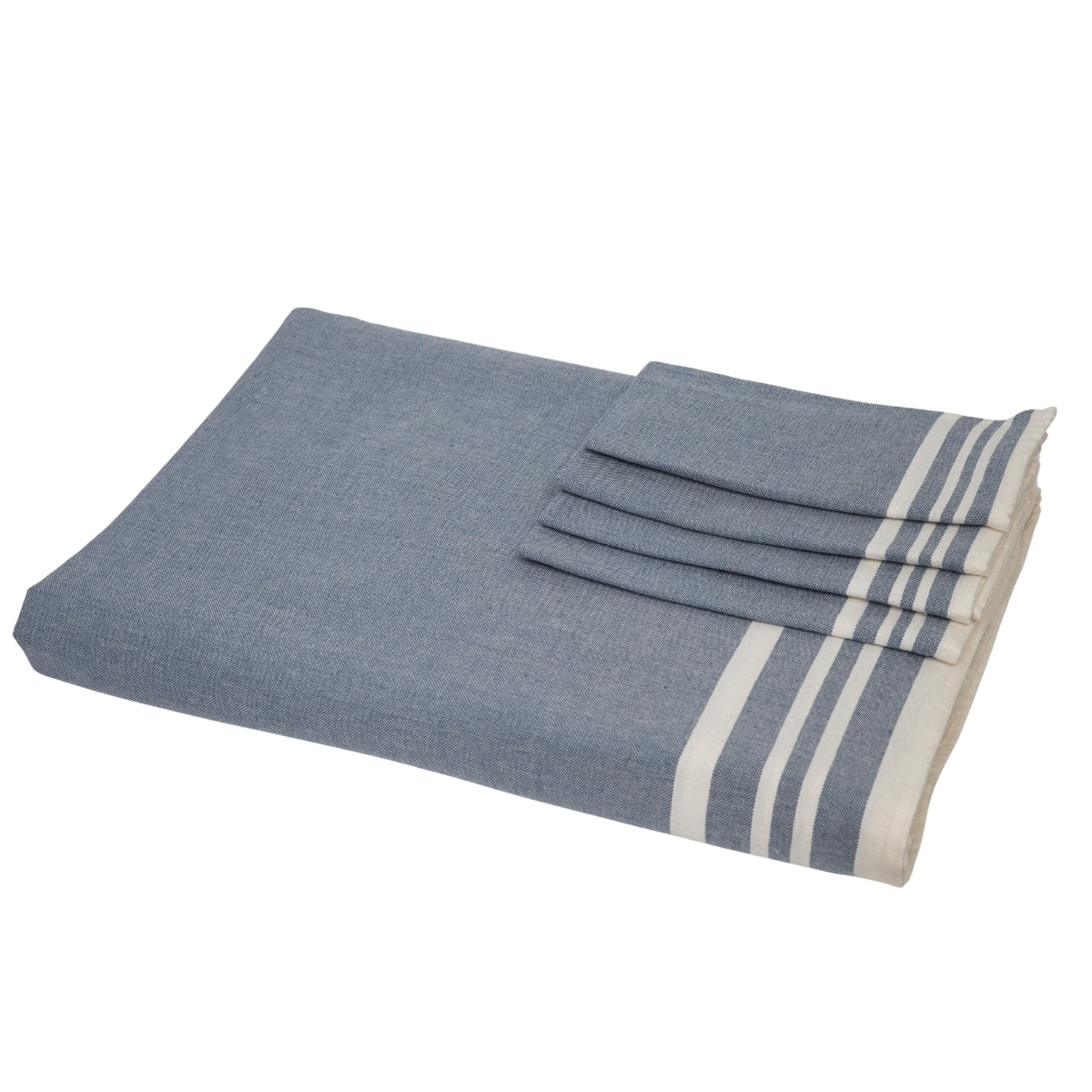 Nappe + 8 serviettes coton 180x300 MAHDIA - bleu jean