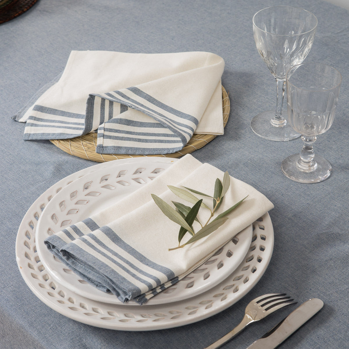 Nappe + 8 serviettes coton 180x300 MAHDIA
