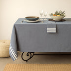 Nappe + 8 serviettes coton 180x350 MAHDIA - bleu jean
