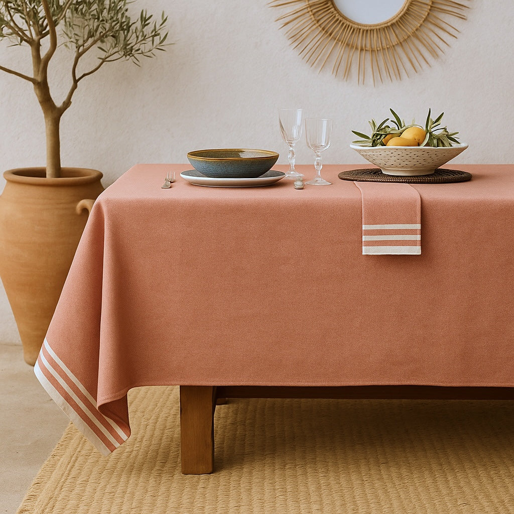 Nappe + 8 serviettes coton 180x350 MAHDIA - rouge tomette