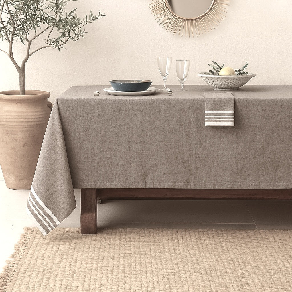 Nappe + 8 serviettes coton 180x350 MAHDIA - rose argile - febronie.com