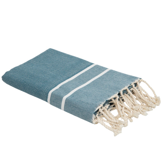 Fouta jacquard coton 100x200 SIENNA bleu pétrole
