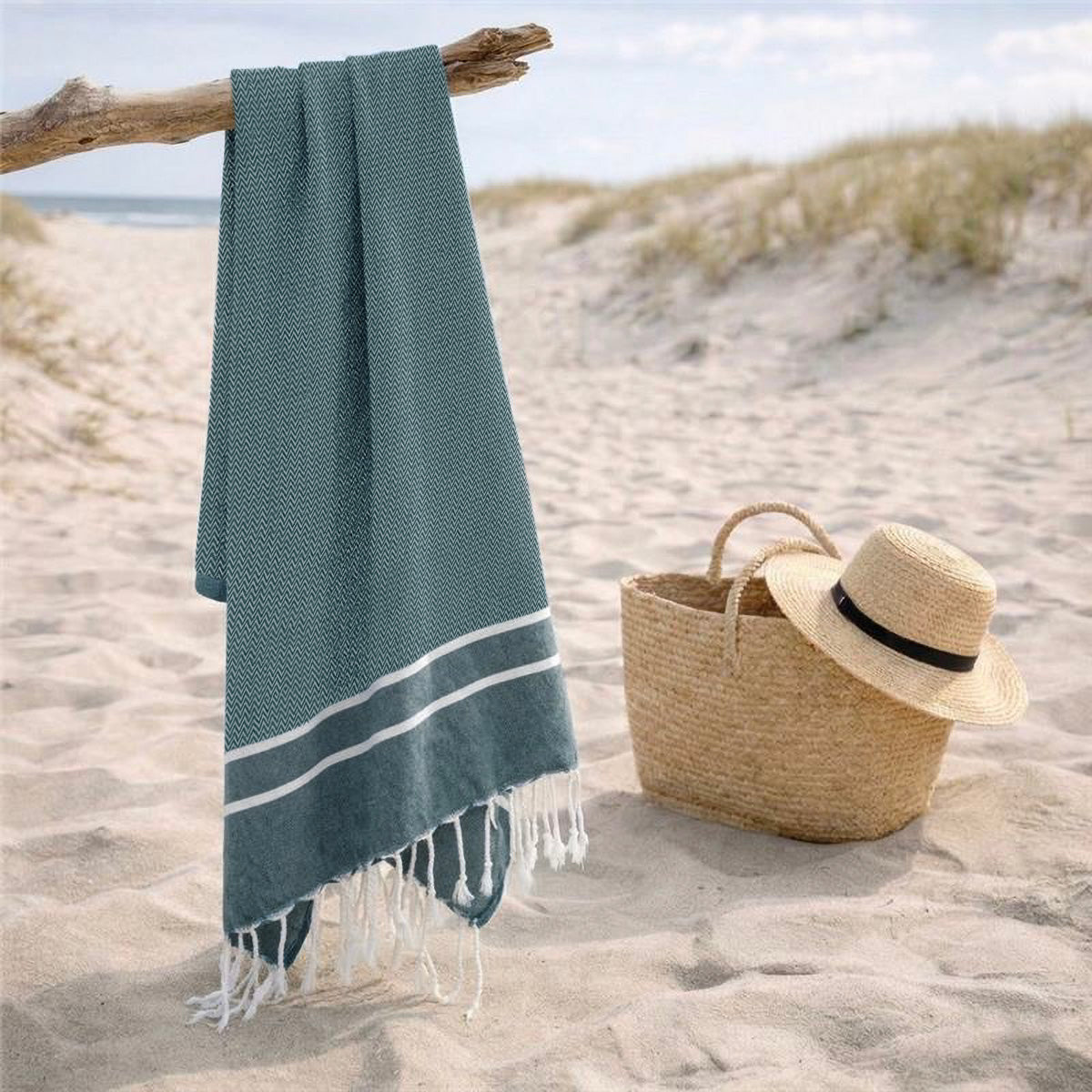 Fouta jacquard coton 100x200 SIENNA bleu pétrole