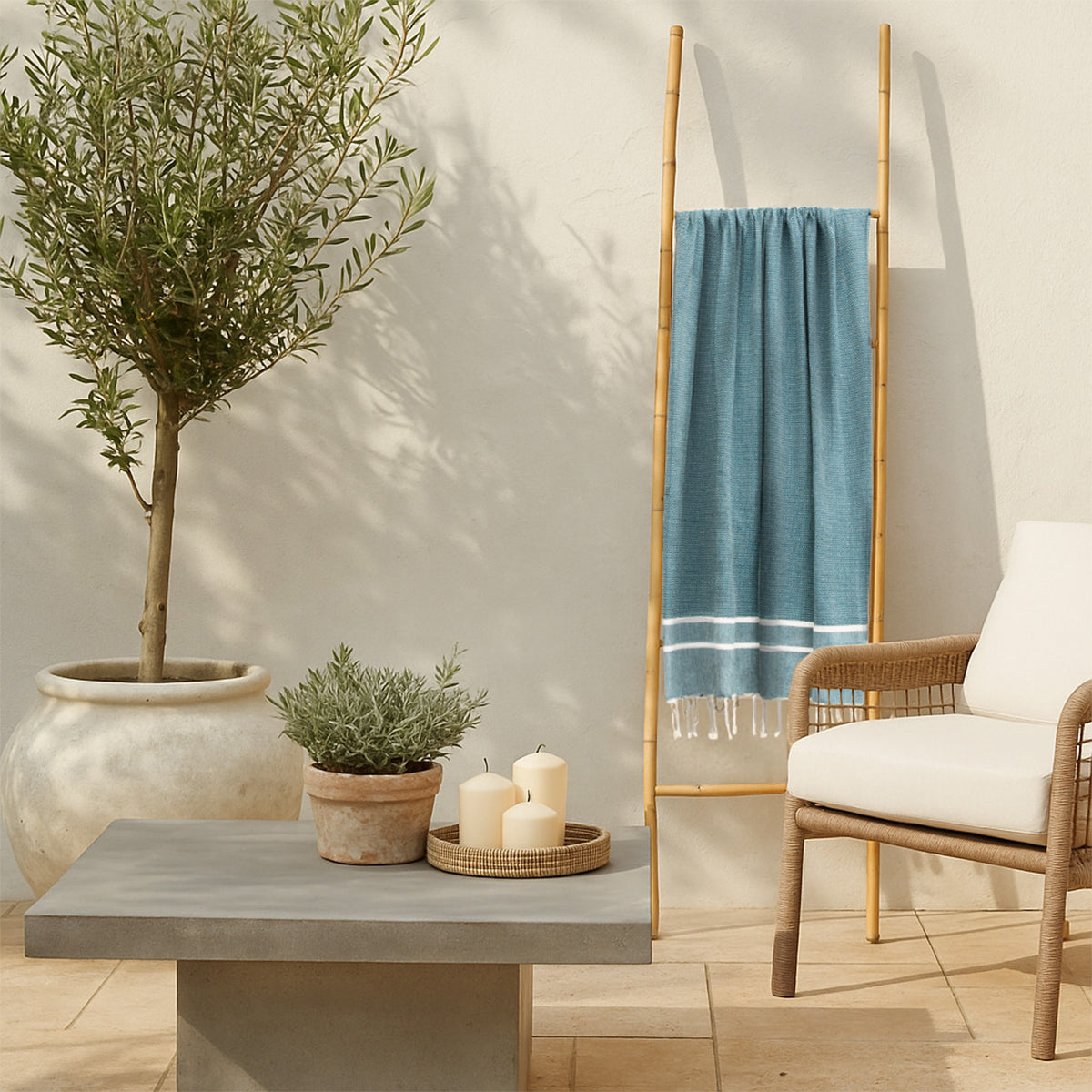 Fouta jacquard coton 100x200 SIENNA bleu pétrole
