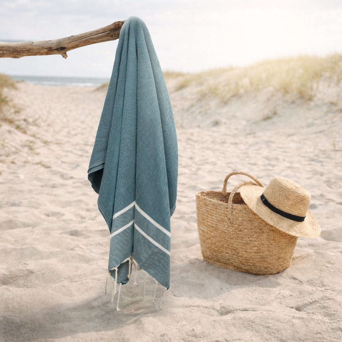 Fouta jacquard coton 100x200 SIENNA bleu pétrole