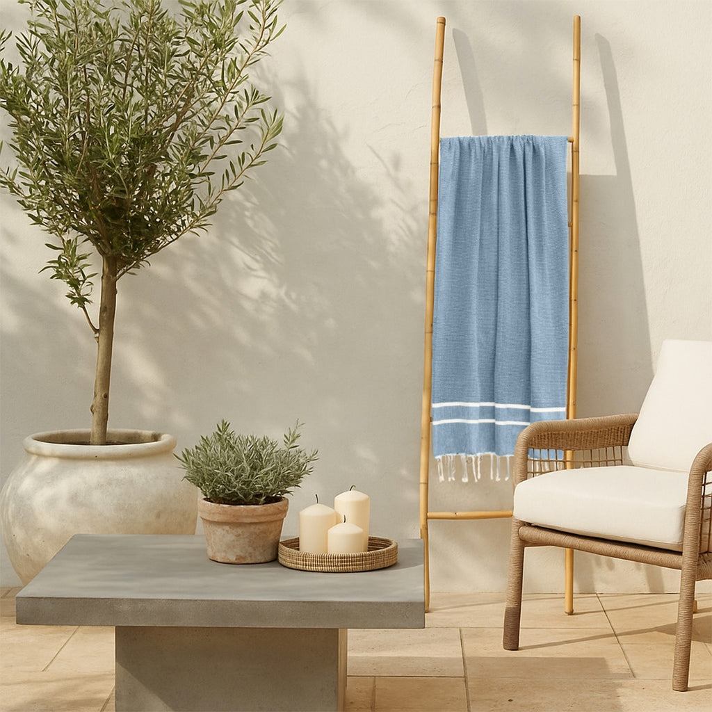 Fouta jacquard coton 100x200 SIENNA bleu orage