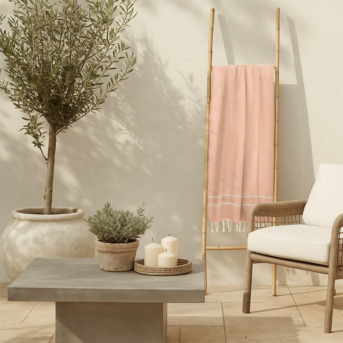 Fouta jacquard coton 100x200 SIENNA rose poudré