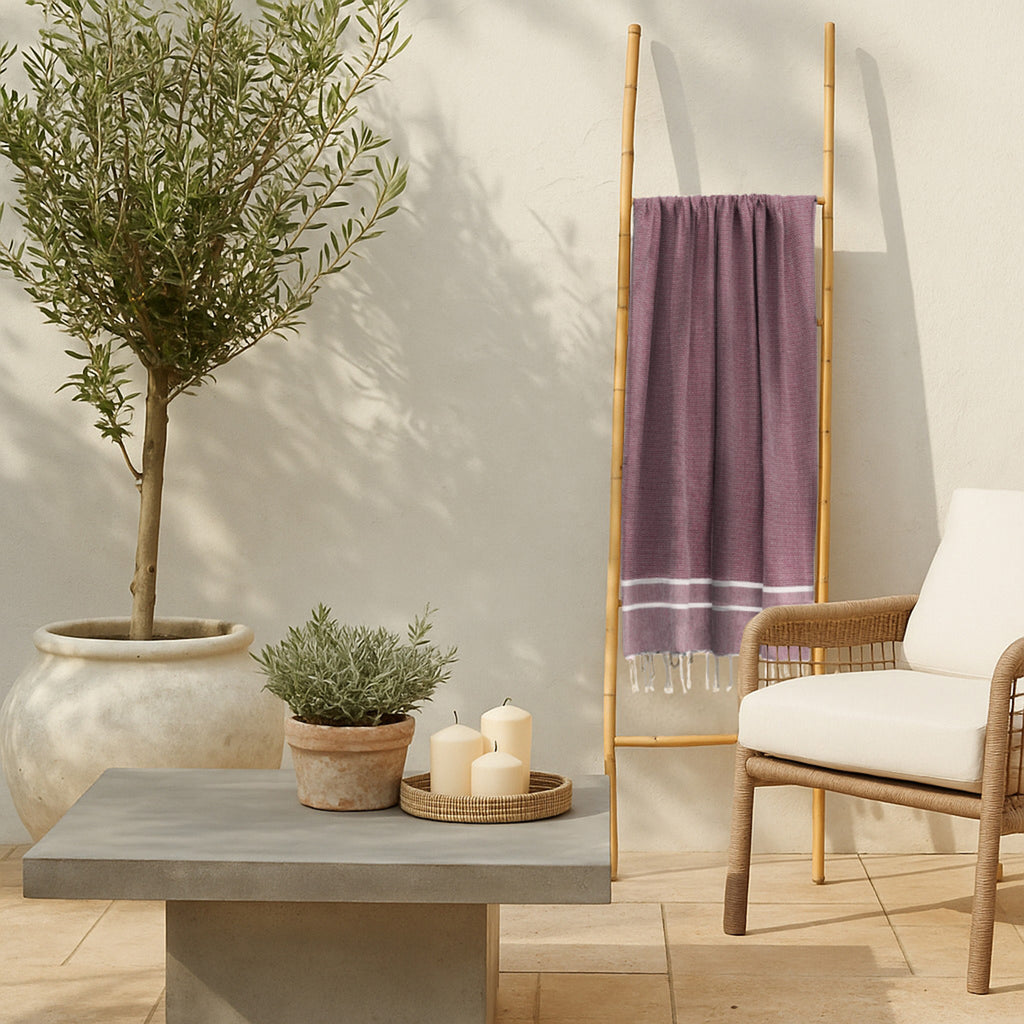 Fouta jacquard coton 100x200 SIENNA rouge bordeaux