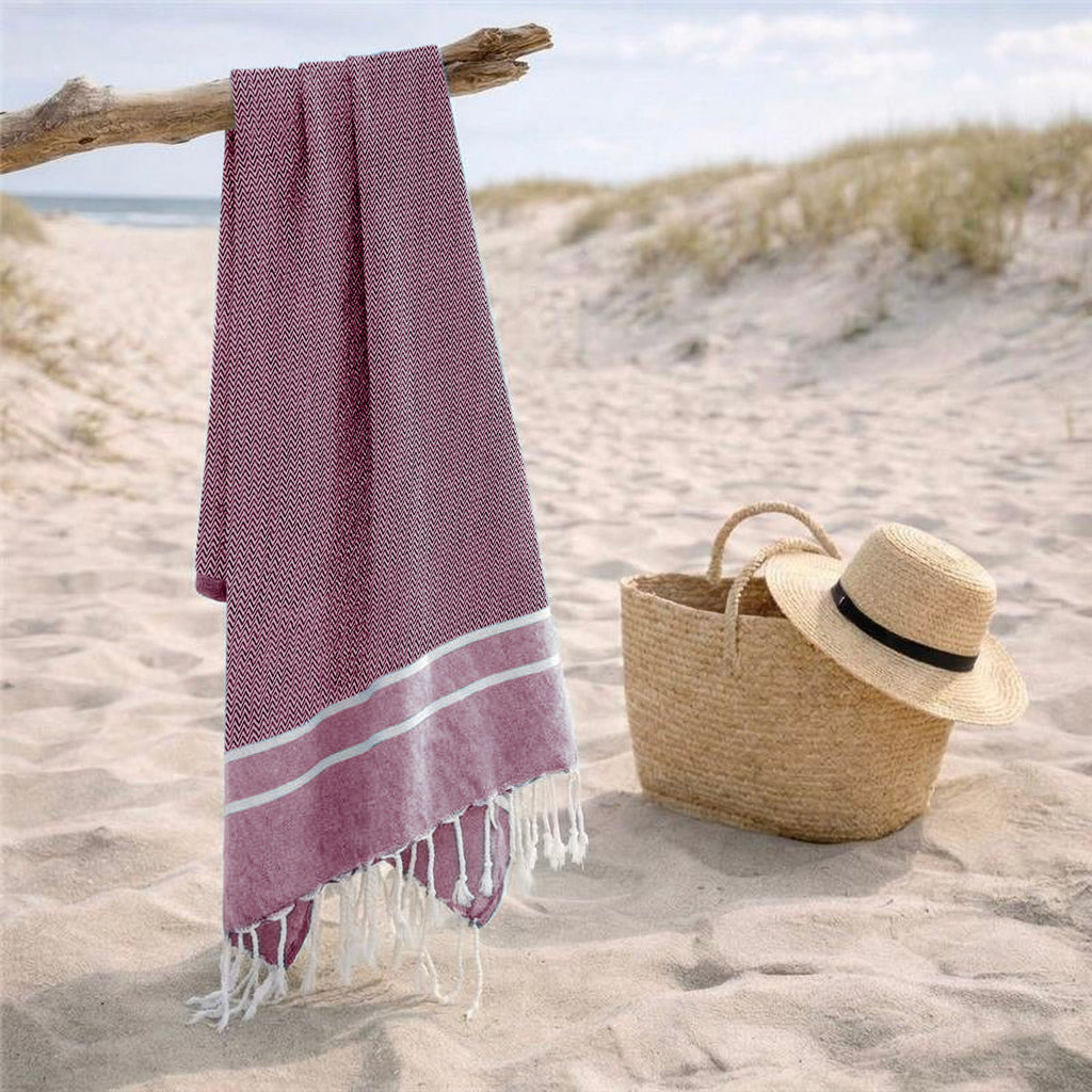 Fouta jacquard coton 100x200 SIENNA rouge bordeaux